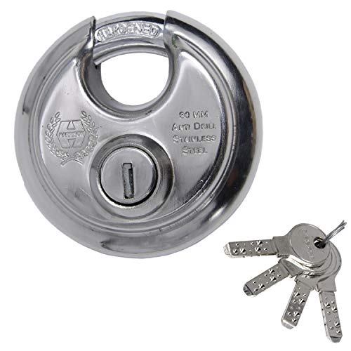 Image of Harrison Padlocks /Round Padlock 70mm 12 Pin with 3 Computerised Keys 0495-SUPER-STAR Pack of 1 / Mild Steel Material /Stainless Steel Finish /for Door, Shutter, Godown, gate