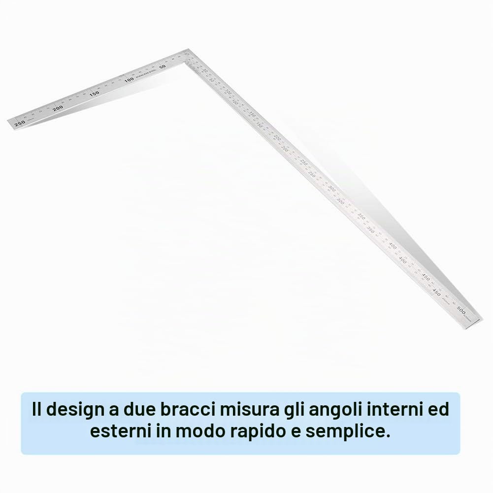 Squadra Metallo, Righello ad Angolo Retto in Acciaio Inox Righello Metallo Righello Falegname Squadretta Carpentieri 90°Righello Quadrato Strumento per Falegname Ingegnere
