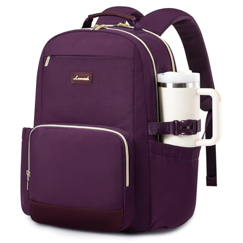 Image of LOVEVOOK Laptop Backpack for Women with Pouch Pocket for Large Capacity Cup,15.6 Inch Laptop Computer Bag Travel Backpack Purse,Waterproof Work Business Backpack College Teacher Bags,Dark Purple