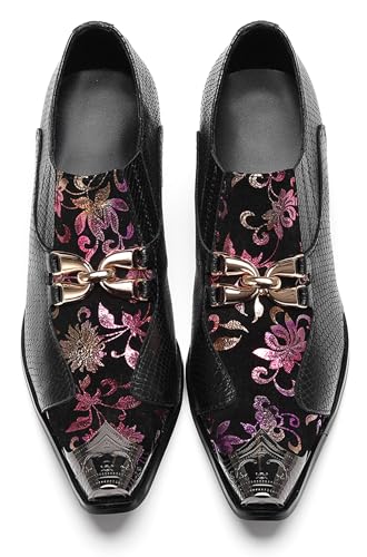 Santimon Mens Dress Casual Shoes Slip On Western Loafers with Metal Tip Toe & Chain Buckle Exotic Crocodile Pattern for Party Stage Club Disco4