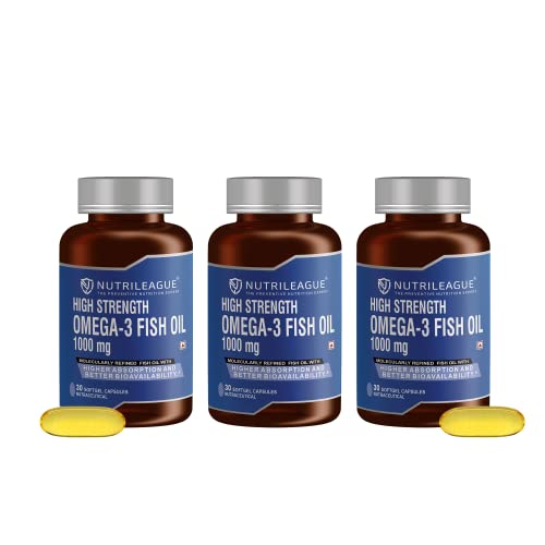 Image of High Strength Omega - 3 Fish Oil 1000 mg | Softgel Capsules | Heart Health | Nonveg (Pack Of 3)