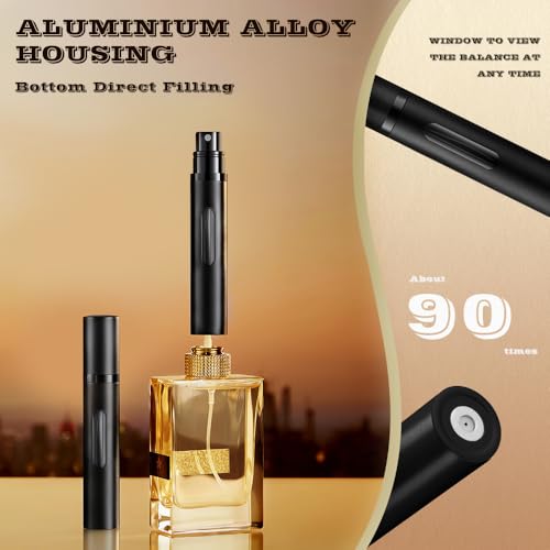 8ml Perfume Atomizer Travel Refillable,Mini Cologne Dispenser, Bottom-Filling Fragrances Perfumes Bottle,Portable Sprayer Pocket Size for Women Men Cruise Car Trip Gift 2pcs (Black-Black)2