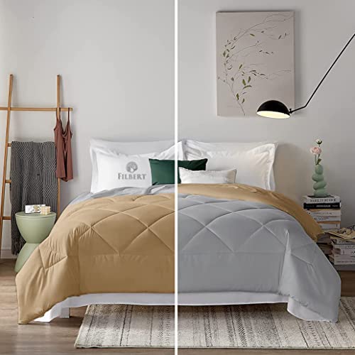 Image of Filbert - 400 GSM Reversible Microfiber Rajai Double Bed Comforter Blanket, Super Soft Microfiber Diamond Stitch Quilt (90 inch x 100 inch Inches /228cm x 254cm) - Comforter Double Bed|Silver /Beige