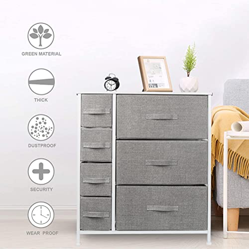 CERBIOR Drawer Dresser Storage Organizer 7-Drawer Closet Shelves, Sturdy Steel Frame Wood Top with Easy Pull Fabric Bins for Clothing, Blankets (7-Grey Drawers) - Thumbnail 5
