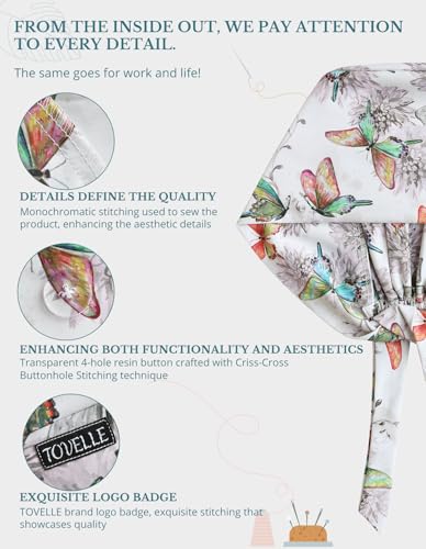 Image of Scrub Caps for Women with Buttons, Classic Surgical Caps | Double-Sided Printed, Adjustable,Long Hours, Sweatbands, Fabric Help Reduce Static Buildup