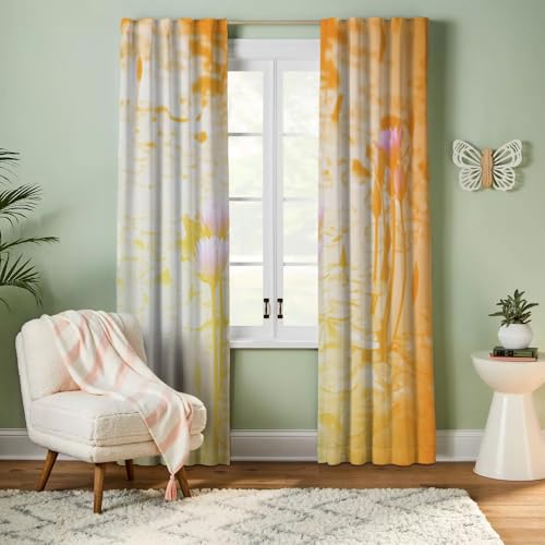 NIBAINLO 遮光カーテン アジャスターフック式,庭の睡蓮の花 防寒 断熱 保温 防音 寝室用 リビング用 洗える おしゃれ 間仕切り 昼夜目隠し 省エネ 厚手, 丈178 cm x 幅100 cm, 2枚組