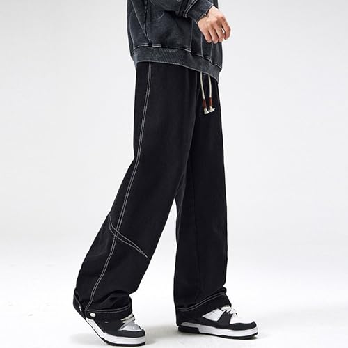 Men's Drawstring Elastic Waist Jeans Classic Baggy Relaxed Fit Denim Pants Hip Hop Straight-fit Loose Jean Pant2