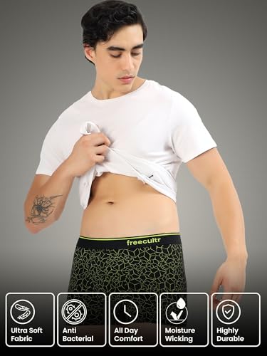 Image of Freecultr Men's Tipline Cotton Trunk Stretch Printed Trunks with Stylish Waistband | Breathable Innerwear for All-Day Comfort