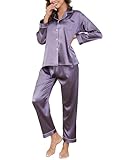 Reliwel Satin Schlafanzug Damen Langarm Pyjama Set mit...
