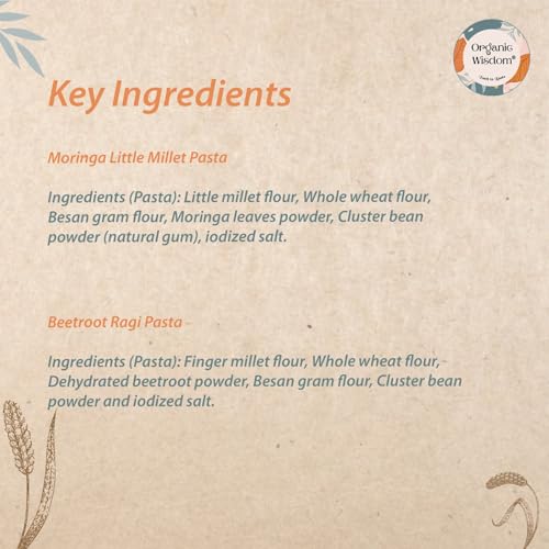 Image of Organic Wisdom Healthy Pasta Combo (Pack of 2) - Beetroot Ragi & Moringa Little Millet Pasta (180g Each) | No Maida, No MSG, No Refined Oil | Macaroni