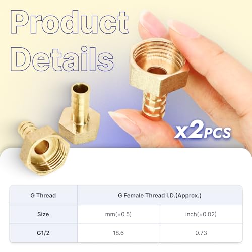 2 Piezas Conectores de Latón, Macizo de 10 mm a Rosca, Hembra BSP de 1/2 Pulgada para Manguera, Acoplador Adaptador de Púas para Agua, Aire, Combustible, Aceite, Gas, Jardín, Piscina, Bricolaje - imagen 6