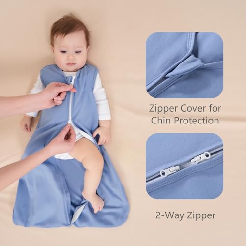 Image of Baby Sleep Sack 0-6 Months, 100% Cotton Sleeping Sack for Newborn and Infant, 3 Pack Baby Wearable Blanket, 0.5 Tog Lightweight Double Zipper Sleep Bag Cyan