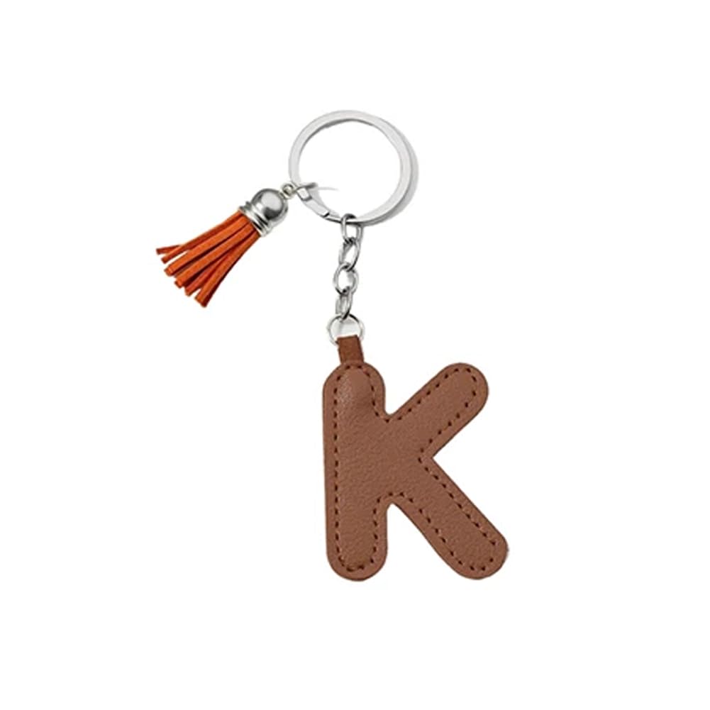 Arfuka Unisex Lette K Letter Keyring With Colored Pu Leather Tassel Pendant Alphabet K Keychain- Cute Bag Charm, Backpack Decoration Accessories For Women & Men