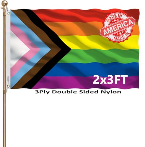 KEYCA Progress Pride LGBTQ Flags 2x3 Outdoor Heavy Duty Double Sided Nylon Vivid Color Anti-Fading with 2 Brass Grommets for Home/Company/Indoor Outdoor Decoration