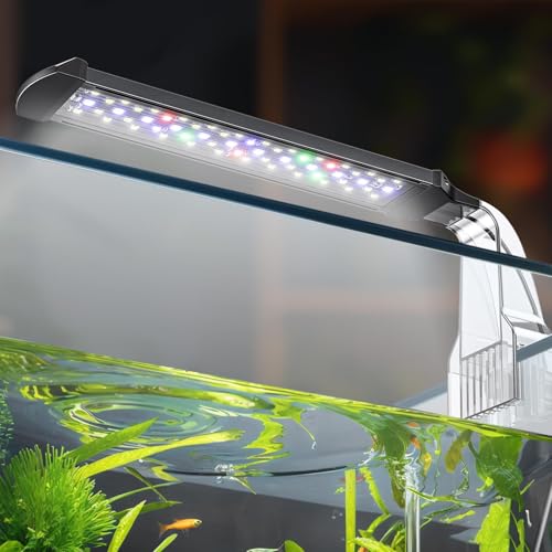 Image of Pawfly 8 W Aquarium LED Light 8.2 Inch 24 /7 Fish Tank Light with Full Spectrum Brilliant White Blue Red Green Lights Multi-Colored LEDs with D /N Mode Single Color Effects Timer & Adjustable Brightness