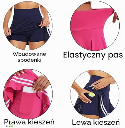 ThreeH Plisowana spódnica tenisowa z wysokim stanem dla kobiet z wbudowaną podszewką dziewczęce spodenki szkolne z 2 kieszeniami