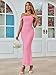 KUTUMAI Off The Shoulder Maxi Long Dress Corset Ruched Bodycon Formal Wedding Guest Dresses for Women Pink S