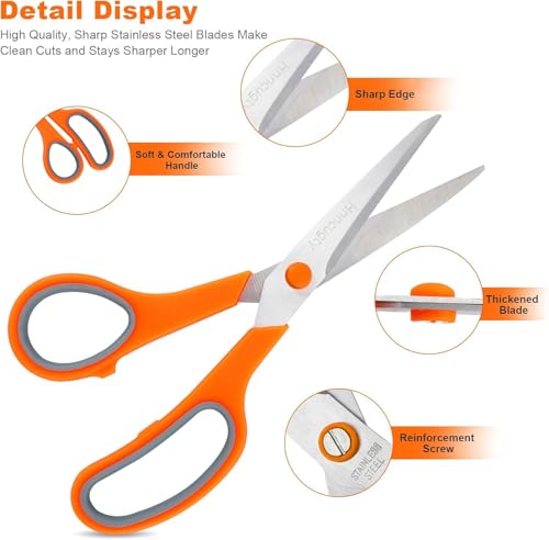 Image of Scissors, Hnncugty 8 inch Scissors All Purpose Heavy Duty Bulk Set of 6-Pack