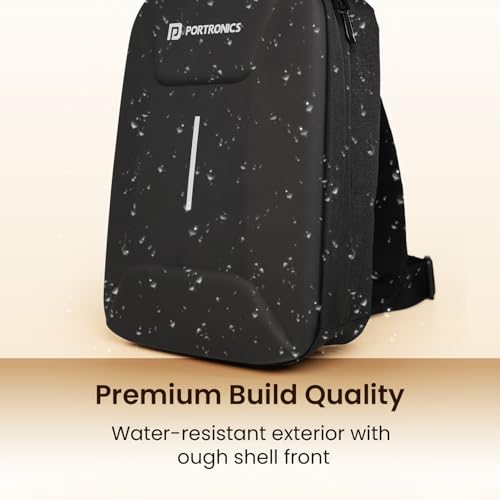 Image of Portronics Byte Mini, Unisex Crossbody Sling Bag with Water-Resistant Hard Shell, Fits Devices up to 13 Inches, Smart Organizer, Switchable Strap, Ergonomic Lightweight Design for Men and Women(Black)