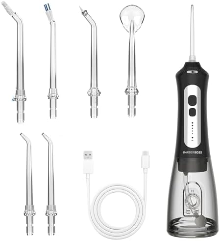 Irrigador bucal inalámbrico BarberBoss para dientes y encías, 6 b...