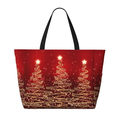 Christmas Sparkling Trees Red Large Capacity Beach Travel Bag – Lightweight Foldable Waterproof & Sandproof Tote With Multiple Pockets,Beach Vacation Essentials2