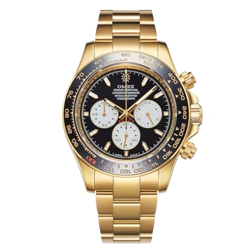 OMEX DENMA オメックス デンマ クロノグラフ 男性用 メンズ腕時計 クォーツ時計 日常生活用強化防水 日本製ムーブメント (オ・マン ゴールド)