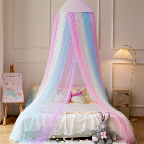 Rainbow Bed Canopy for Girls,X-Large Princess Canopy Hanging Nett...