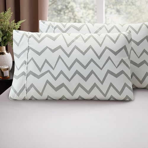 Image of Elegant Comfort Luxury Ultra-Soft 2-Piece Pillowcase Set - 1500 Premium Hotel Quality Microfiber Double Brushed - Wrinkle Resistant, King Size, Chevron Pattern Gray