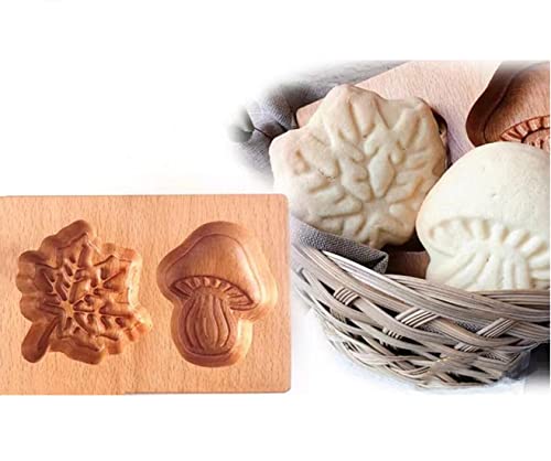 Molde de madera para galletas, molde de madera para hornear con forma de hongos, hojas de hongo, fondant, sello de prensa, cortador de relieve, decoración de tartas, molde tallado de Navidad