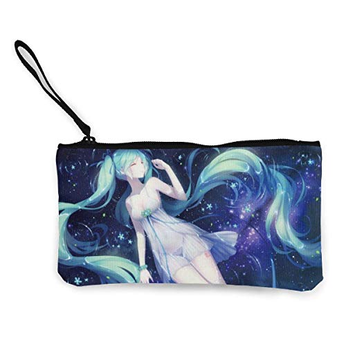Preisvergleich Produktbild Hdadwy Schöne Blaue Haare Anime Mädchen Rock Wasser Leinwand Münzgeldbörse Reißverschluss Drucken Kleine Geldbörse für Frau Kosmetiktasche Multifunktions Tragbare Geldbörse