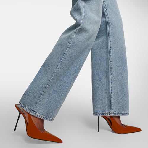 Image of THESHY Women's Pointed Toe High Stiletto Heels Slingback Stretch Slip-on Pumps Backless Patent Leather Fashion Dress Shoes for Women