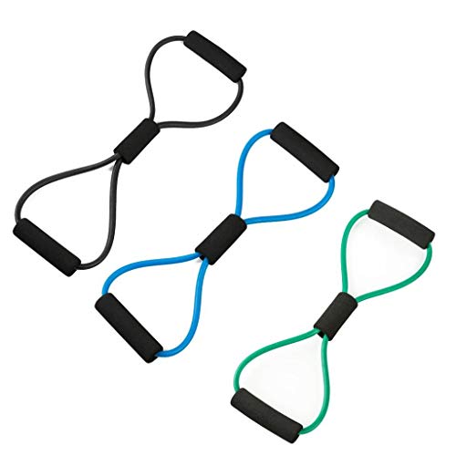 Lightahead Set of 3, Figure 8 Exercise Band Training Resistance Cord Tube Workout Body Building Fitness Equipment Tool for Home, Gym, Yoga, Pilates, Physical Therapy Training (Blue,Green,Black)