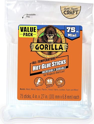 Gorilla Hot Glue Sticks, Clear, Mini Size, 75 Count, 4" Long x 0.27" - image 1
