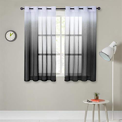 MRTREES Cortinas Baratas Visillos Cortos Translúcida Visillo Color Degradado Leve de Dormitorio Moderno Ventana Visillos Salon Paneles para Niños Sala Comedor Baño 2 Piezas 140×175cm(An×L) Nergo