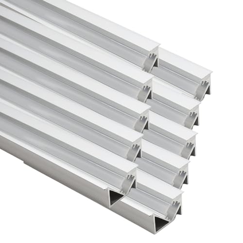 JARBIH 3.3ft/1M LED Recessed Aluminum Profiles, 10 Packs YW Shape 45º Oblique Beam Invisible Cabinet Light, Milky Cover Channel Wine Cabinet Hard Bar Strip Light(Silver)
