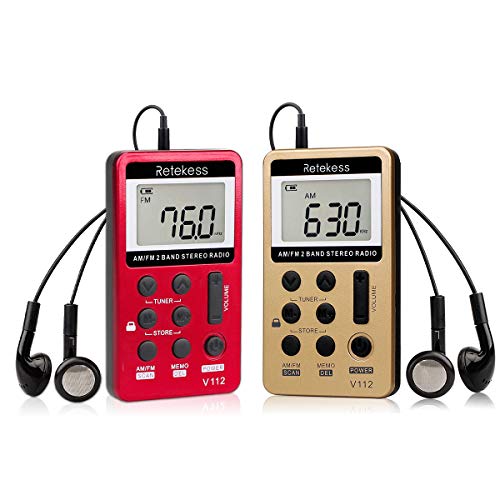 Retekess V112 AM FM Radio Pocket Portable Mini Receiver Personal with Rechargeable Battery