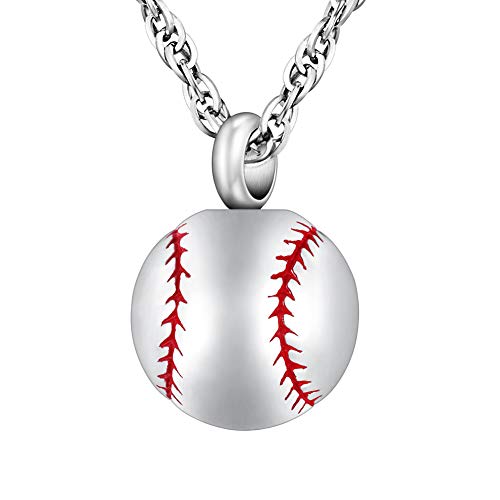 abooxiu Baseball Urn Necklace for Ash Stainless Steel Cremation Jewelry Memorial Pendant Keepsake Human Ashes Holder Women Men