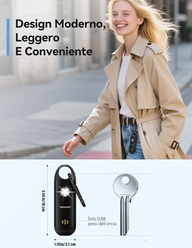 Tecknet Allarme Personale Da Donna, Allarme Tascabile Con Sirena Da 130 Db E Luce Di Segnalazione A Led, Autodifesa Ricaricabile Usb Type-C, Allarme Personale Per Bambini, Anziani - 5