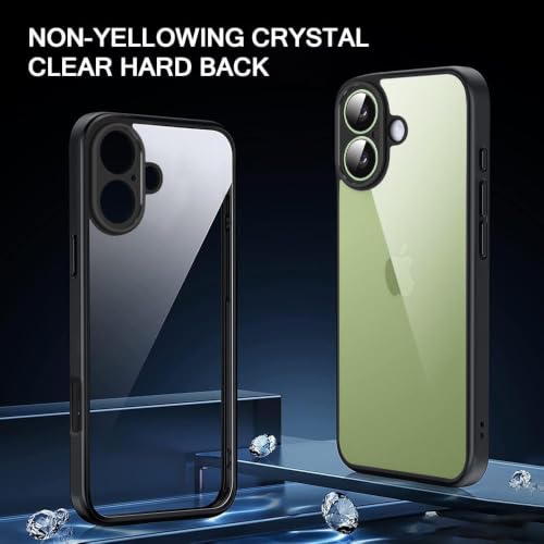 Image of VONZEE Clear Transparent Back Cover Case for iPhone 17 with Camera Protection Anti Yellow Slim Fit Anti-Fingerprint & Lightweight Protective Cover-Black
