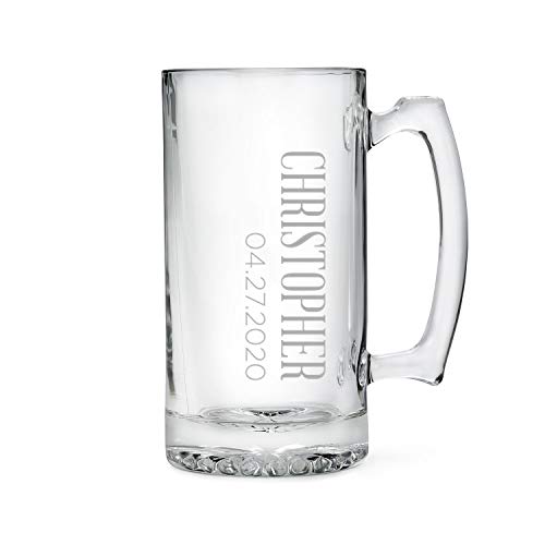 WEDDINGSTAR Personalized Large 25oz Glass Beer Mug Gift Custom Engraved Monogram - Vertical Monogram