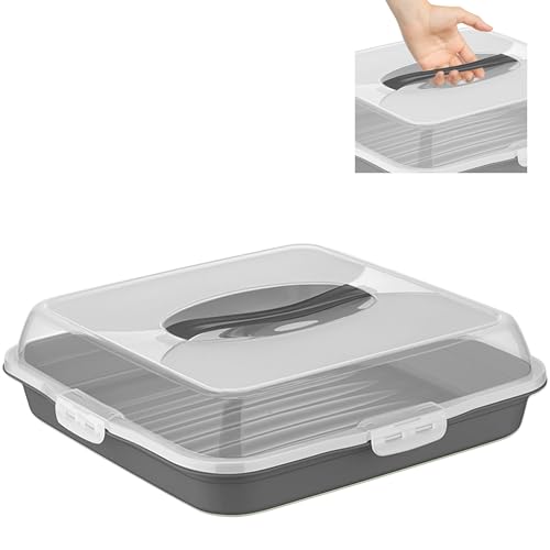 uandu Kuchen Transportbox Quadratisch – Tortentransportbox mit Deckel & Griff, Tortenplatte mit Haube, BPA Frei Kuchenbehälter für Transport & Aufbewahrung