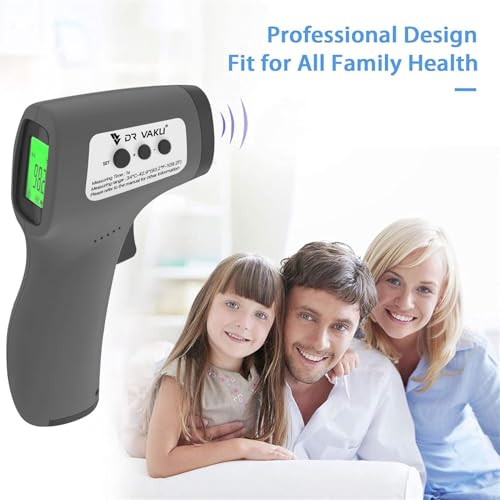 Image of DR VAKU Digital Thermometer For Fever Non-Contact Laser Infrared Forehead Thermometer Temperature Gun Accurate Reading with Large Display [Battery Included] - Grey