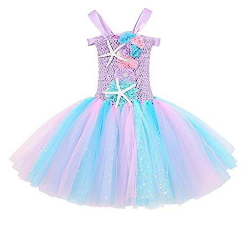 Cotrio Mermaid Tutu Dress Girls Mermaid Birthday Party Princess Dress Halloween Costume Outfits Toddler Kids Mermaid Starfish Tulle Tutu Skirt (18-24 Months, Light Purple) #TOP2
