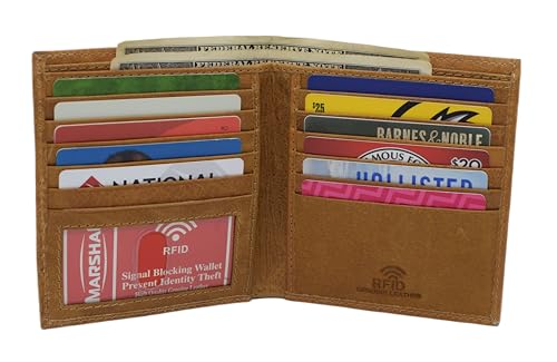 MARSHAL Bifold Hipster Credit Card Wallet RFID Blocking Men's Cowhide Leather Wallet3