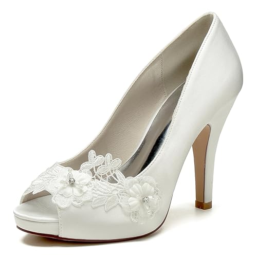 Chaussures de mariée en satin blanc et talons hauts de 10cm au raffinement absolu