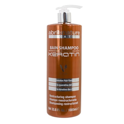 abril et nature - Champú Profesional de Peluquería Keratin - Repara y Reestructura - Cabellos Naturales Apagados - Acción Ultra-Rápida - Tratamiento Fortalecedor con Queratina - 1000 ml