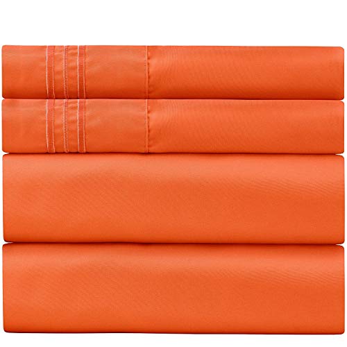 Bed Sheets Queen Sheet Set - 2 Pillow Cases, Flat and Deep Pocket Fitted Sheet - Extra Soft & Breathable - Queen Sheets - Bedding Sets Queen - Fade Resistant (Queen Size, Persimmon)