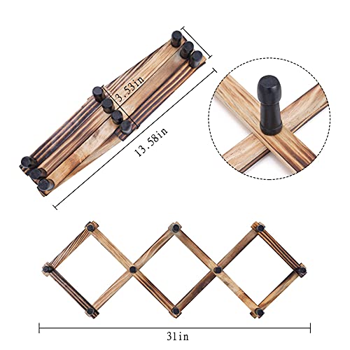 Wgfkvas 2 Pack Expandable Coat Rack, Accordion Wall Hangers, Wooden Hat Rack Wall Mounted, Hat Hooks For Keys, Hat, Coffee Mug, Coats, 10 Peg Hooks #TOP7