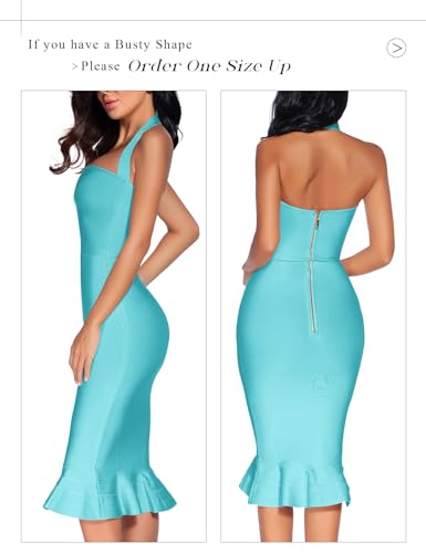 Image of houstil Women's V Neck Halter Fishtail Bandage Bodycon Dress Party