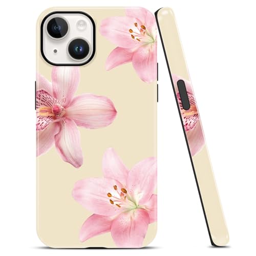 Coque iPhone 14 et 13 motif floral rose en TPU souple antichoc